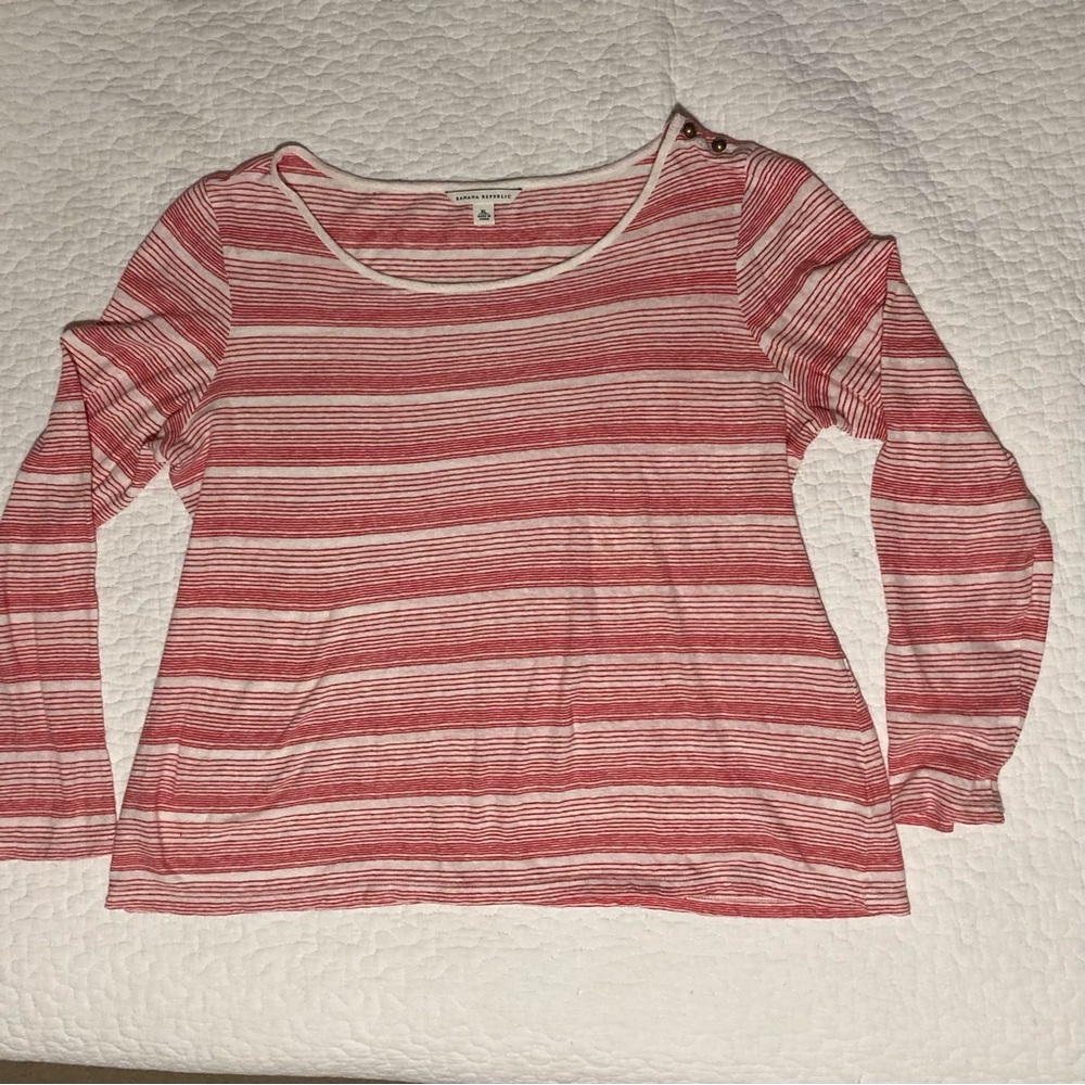 Banana Republic Women's Striped Long Sleeve Tee | Size XL | Linen + Cotton Blend - Picture 1 of 8